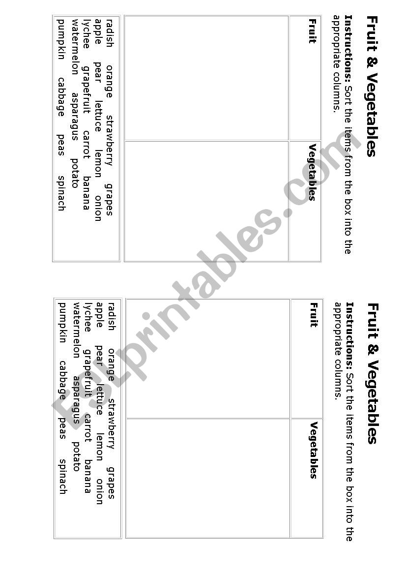 Fruit and vegetables worksheet