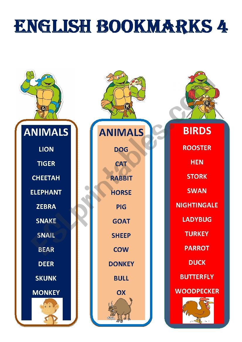 ENGLISH BOOKMARKS 4    Animals 