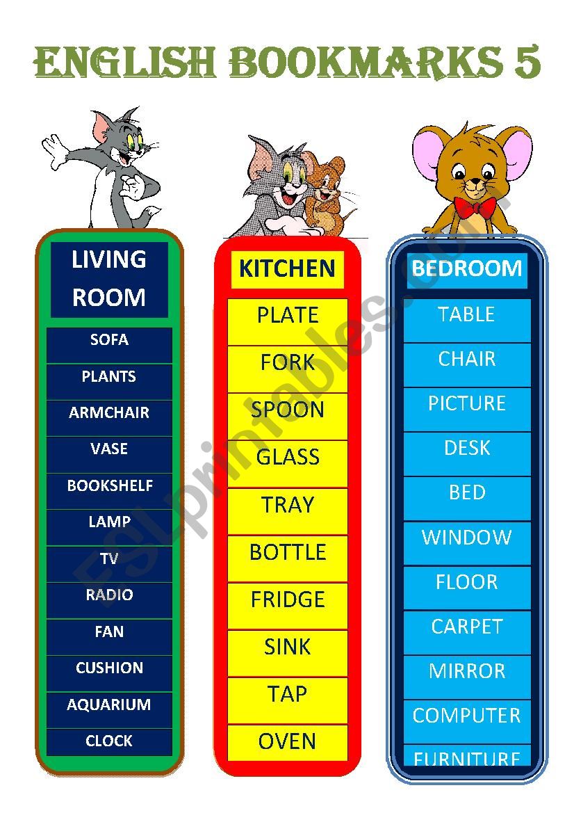 ENGLISH BOOKMARKS 5 my house worksheet