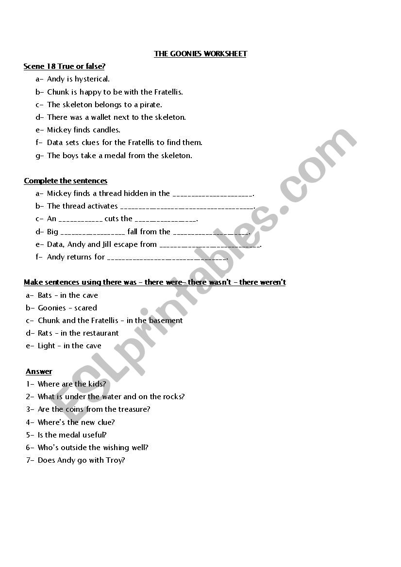 The Goonies part 4 worksheet