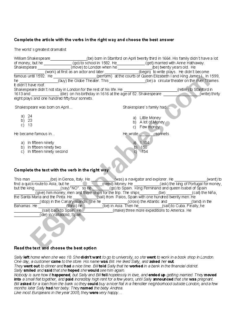 simple past worksheet