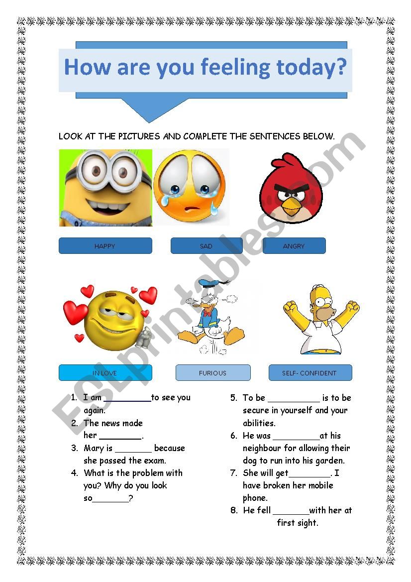 How are you feeling today ? worksheet