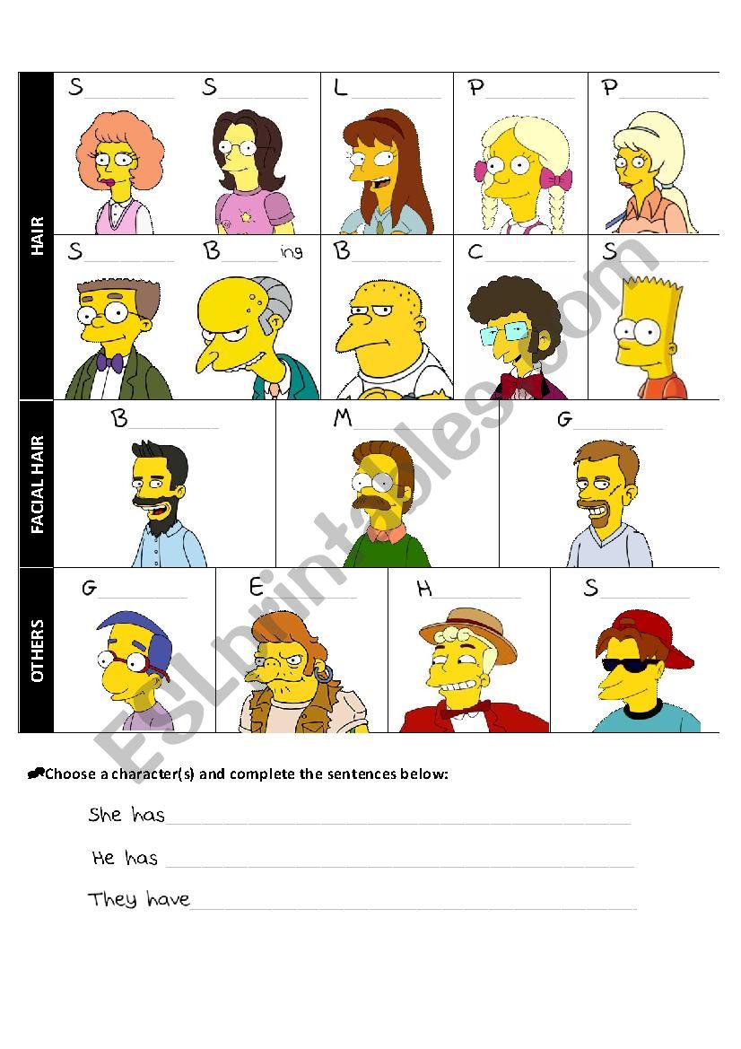 Appearance Vocabulary (Simpsons)