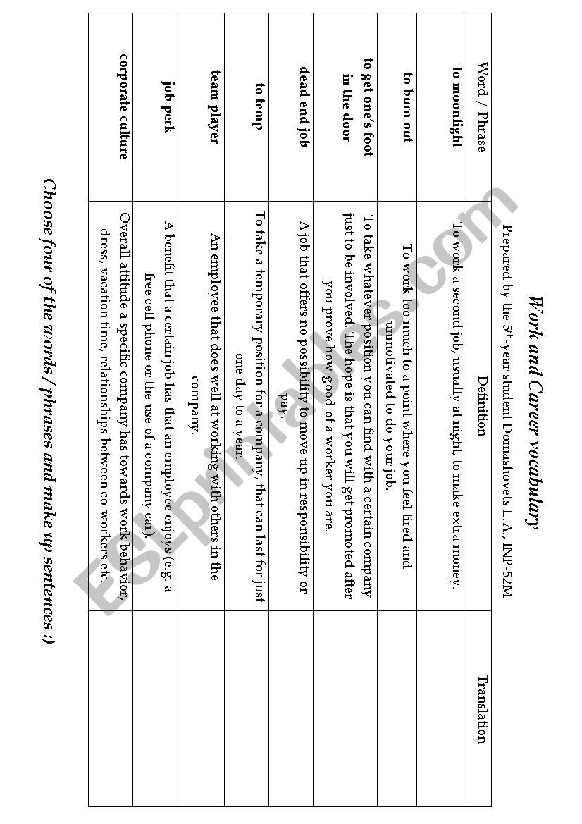Jobs and career vocabulary  worksheet