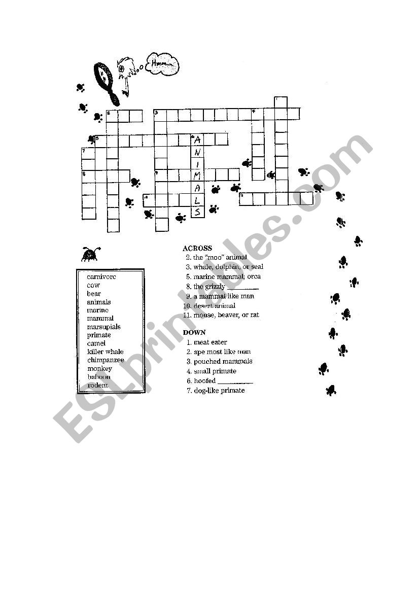 Animal crossword worksheet