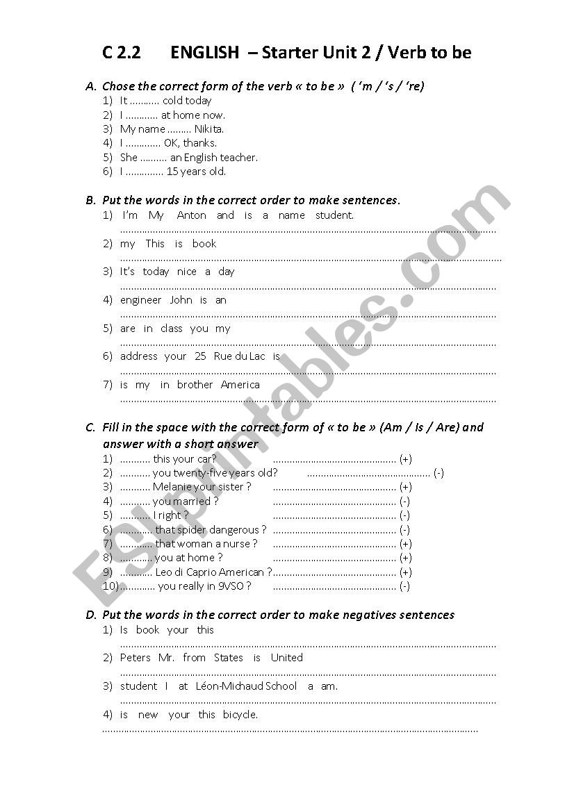 Verb TO BE worksheet