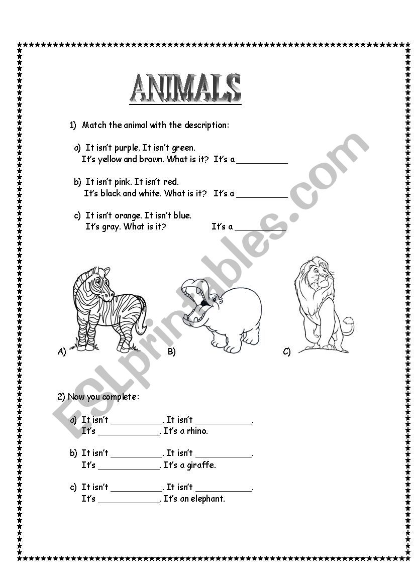 Animals worksheet