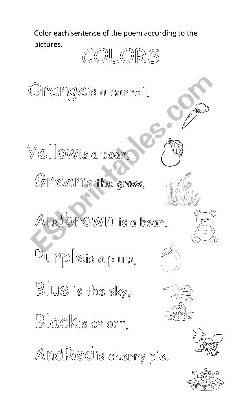Reading by Colors worksheet
