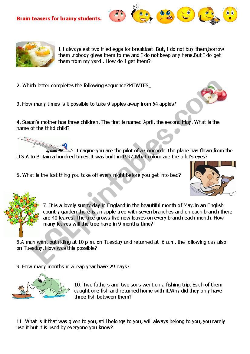 brain teasers worksheet