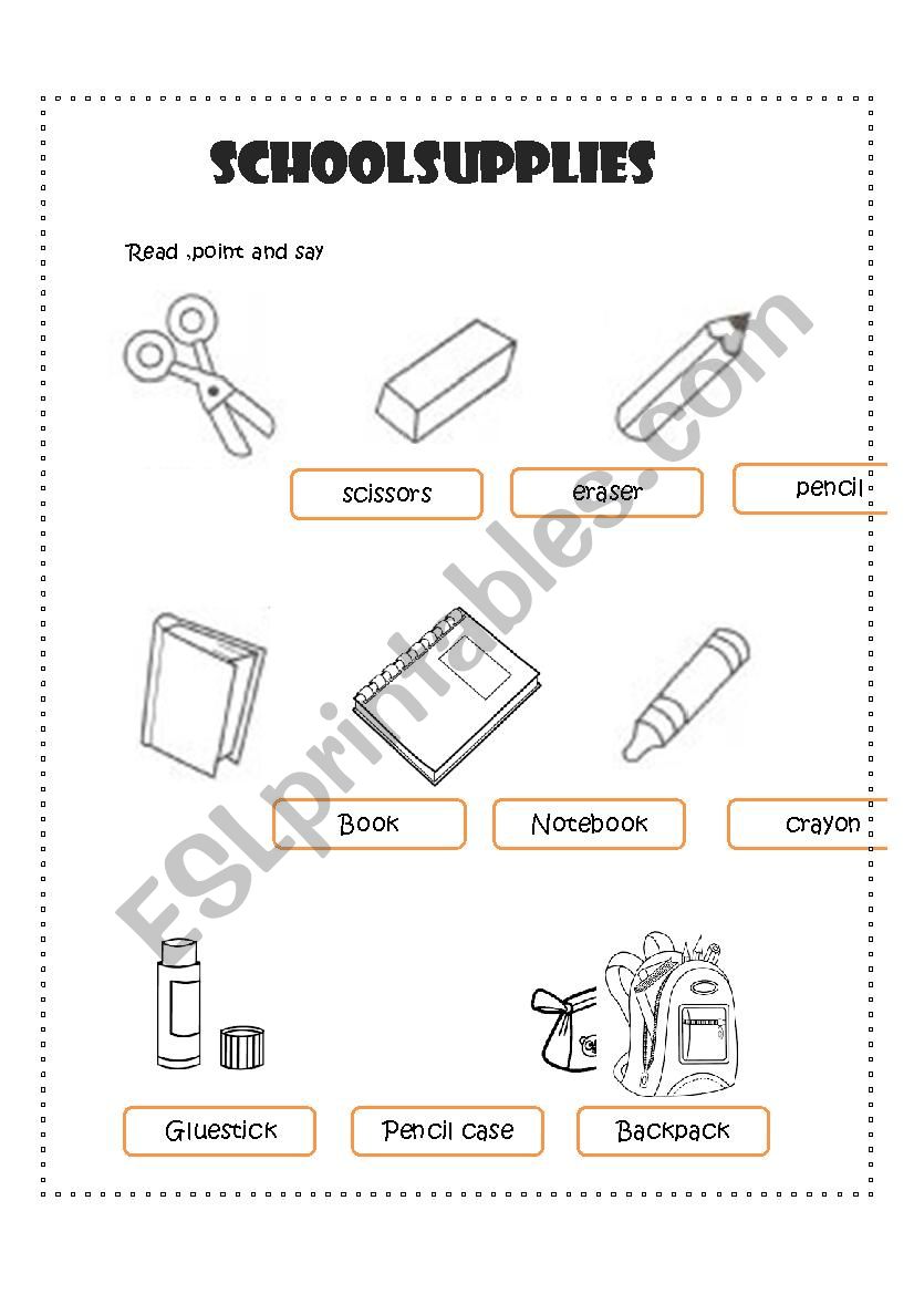 school supplies worksheet