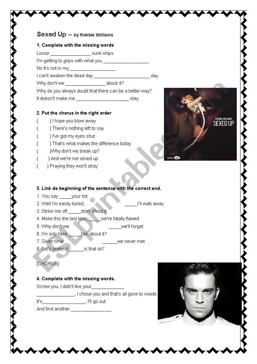 Sexed up - Robbie Williams worksheet