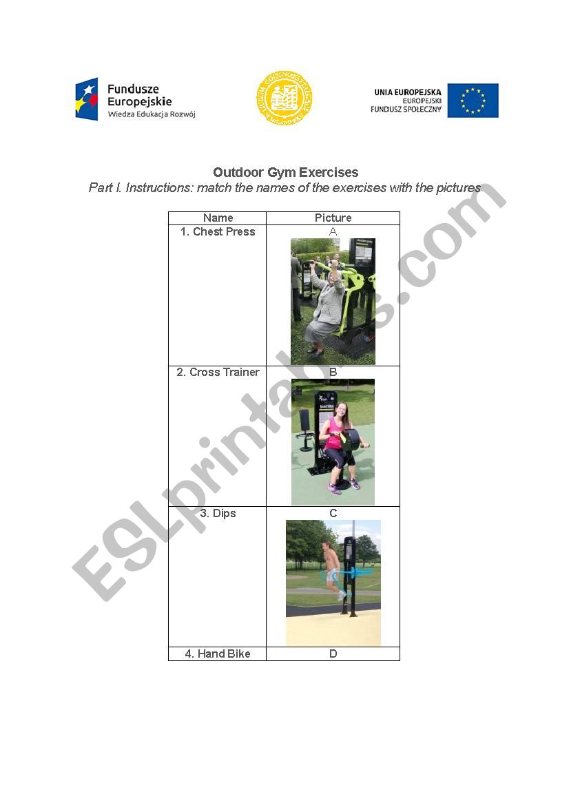 Outdoor gym - exercises worksheet