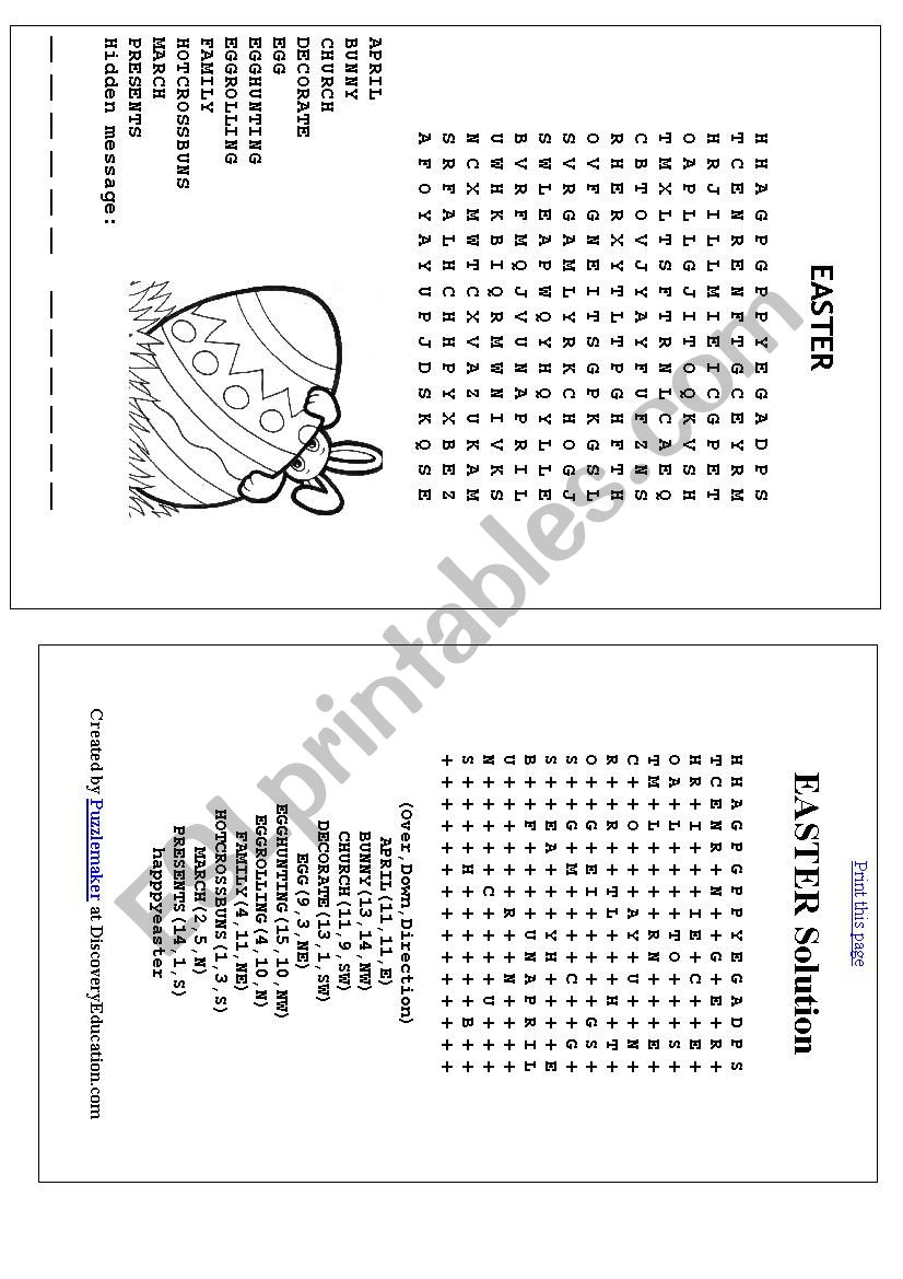 Easter  wordseach worksheet