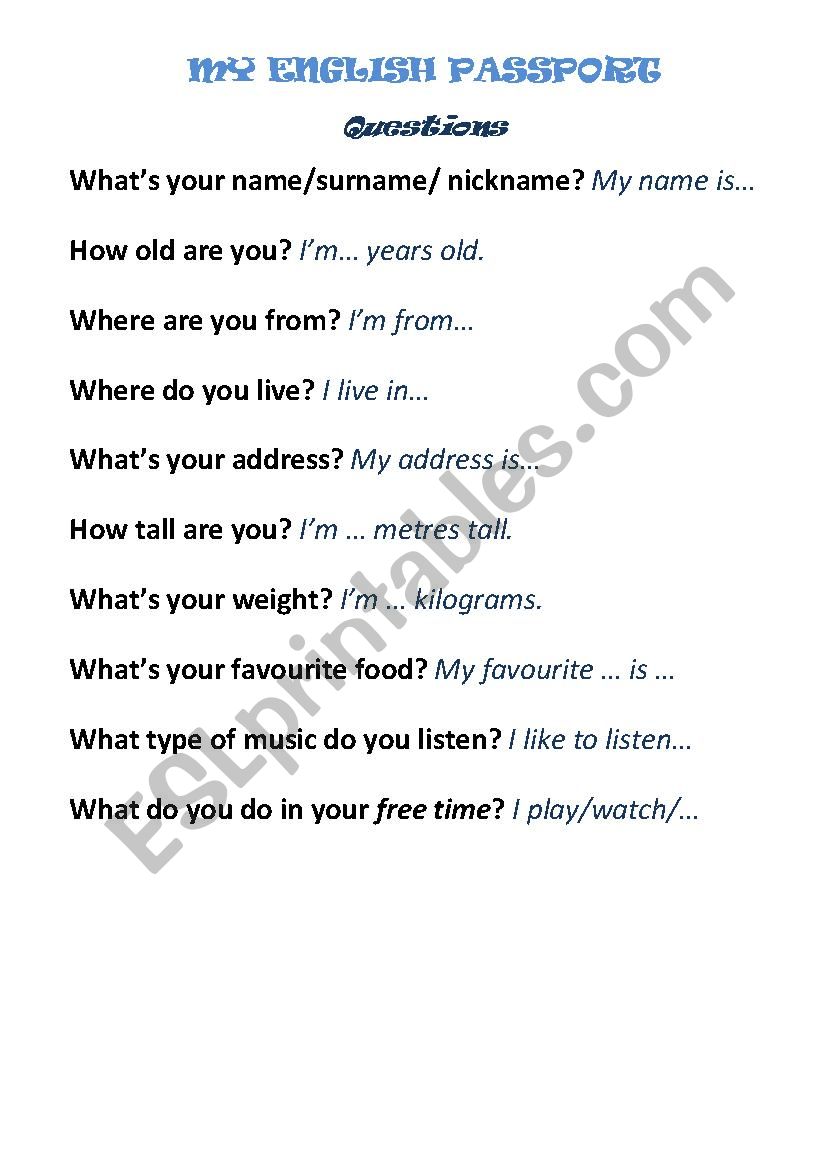 Passport worksheet