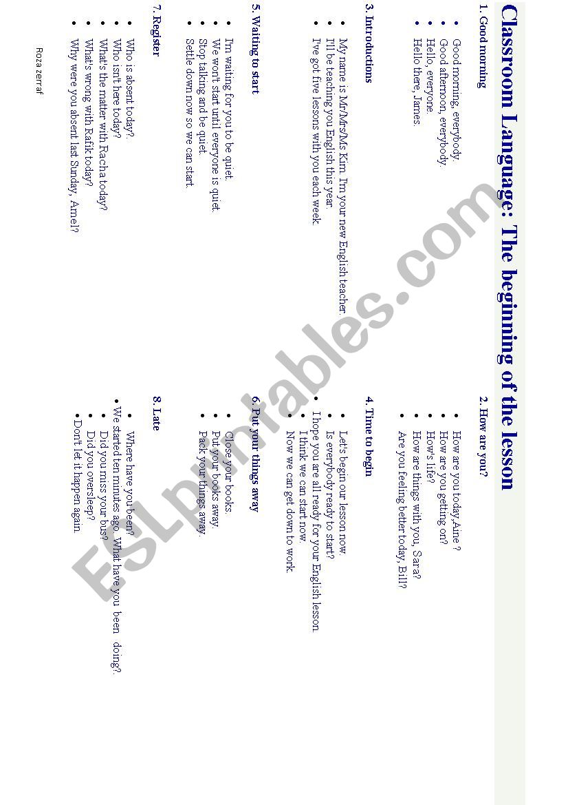 classroom expressions worksheet