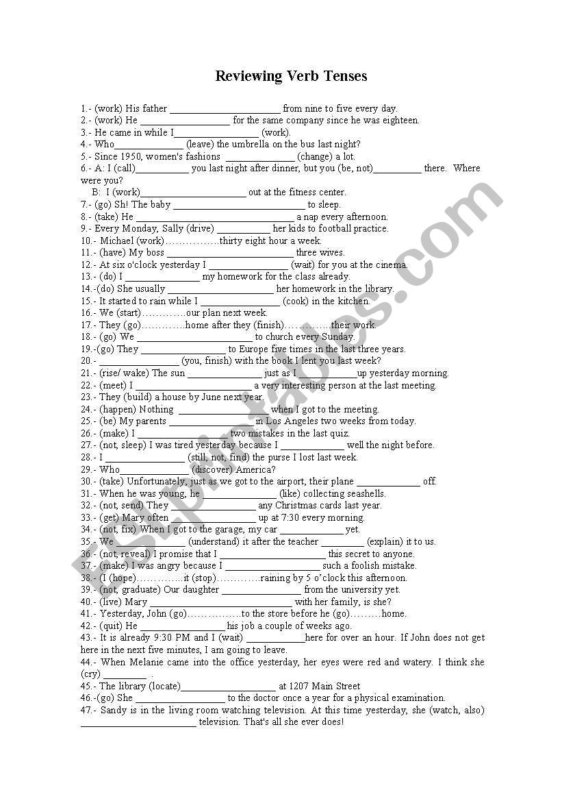 mix tense worksheet