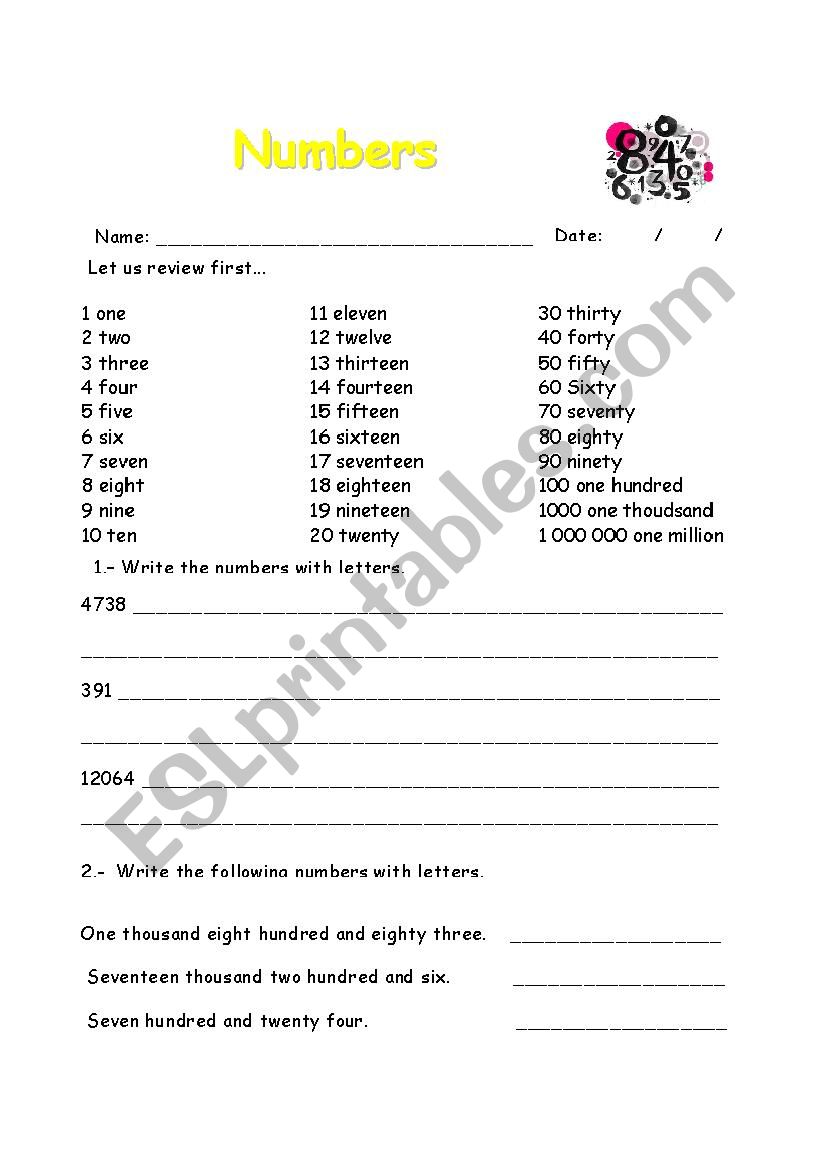 Numbers worksheet