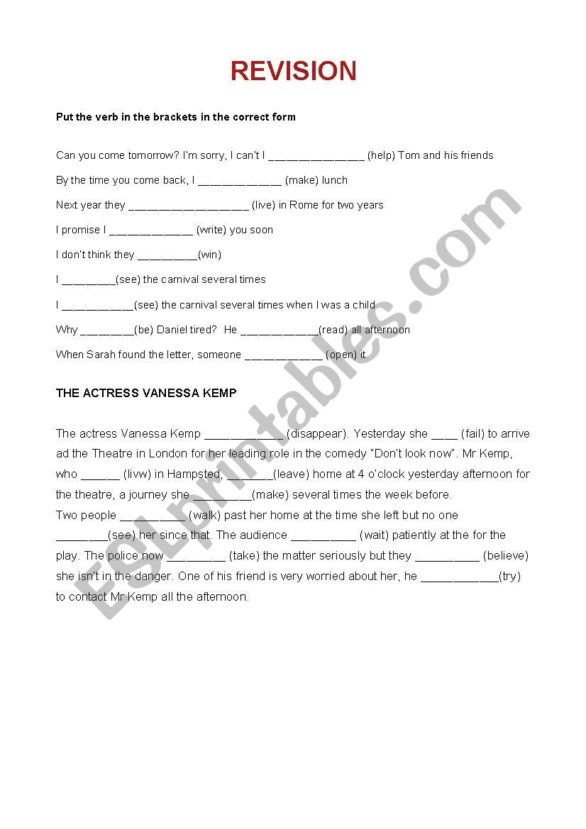 REVISION worksheet