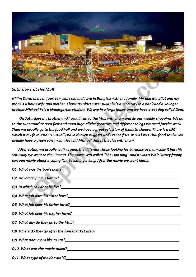 Saturday´s at the Mall worksheet