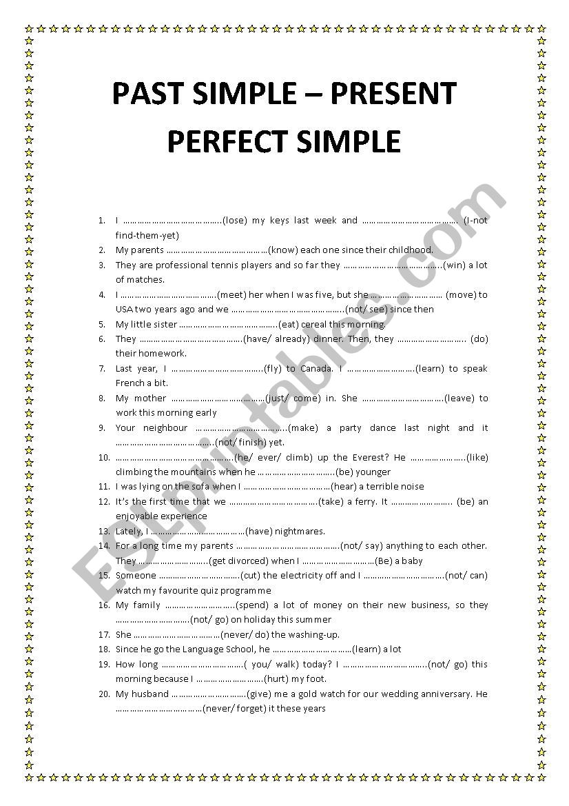 PAST SIMPLE - PRESENT PERFECT - ESL worksheet by quintipuce