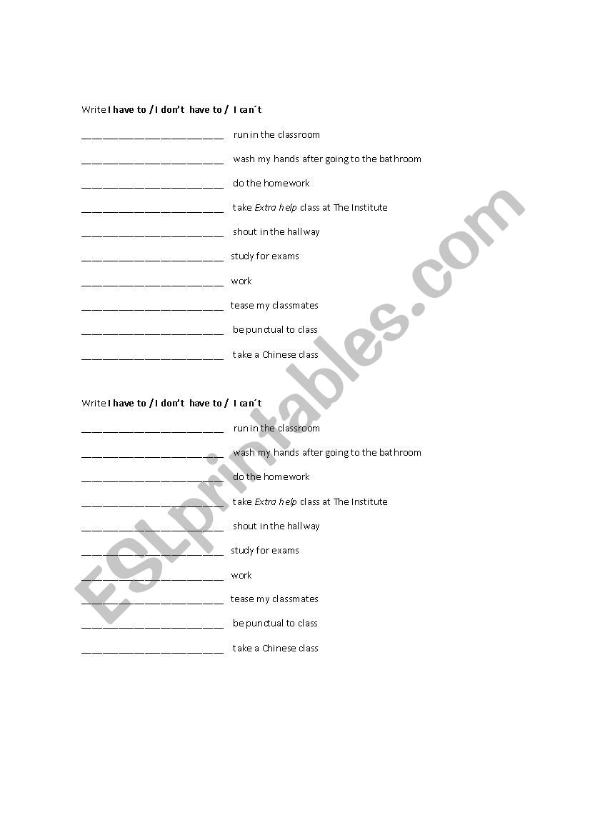 Mechanical Drill_Have to,Can worksheet