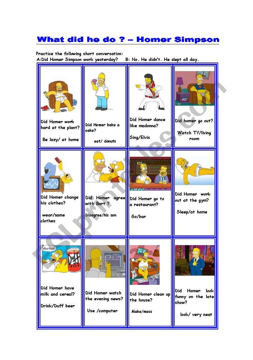 What did he do? Homer Simpson worksheet