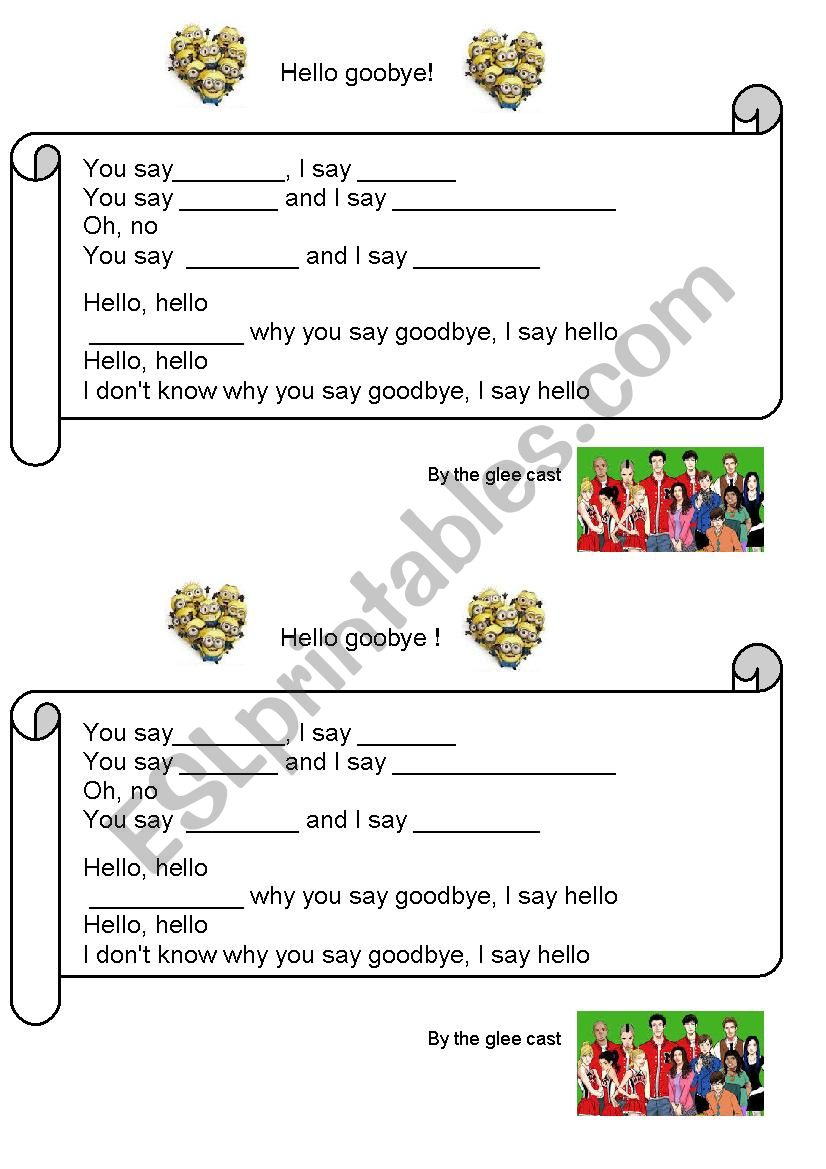 hello goodbye glee worksheet