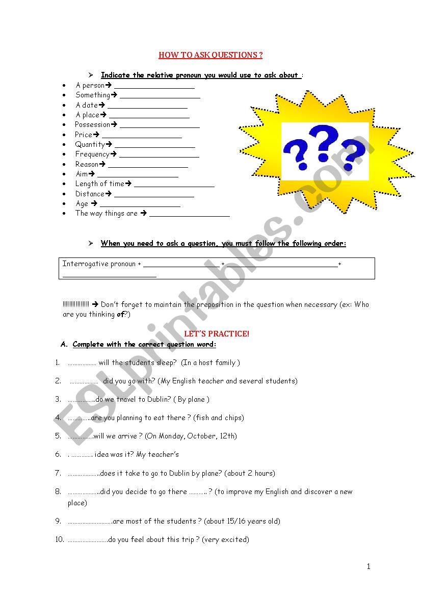 HOW TO ASK QUESTIONS?  worksheet