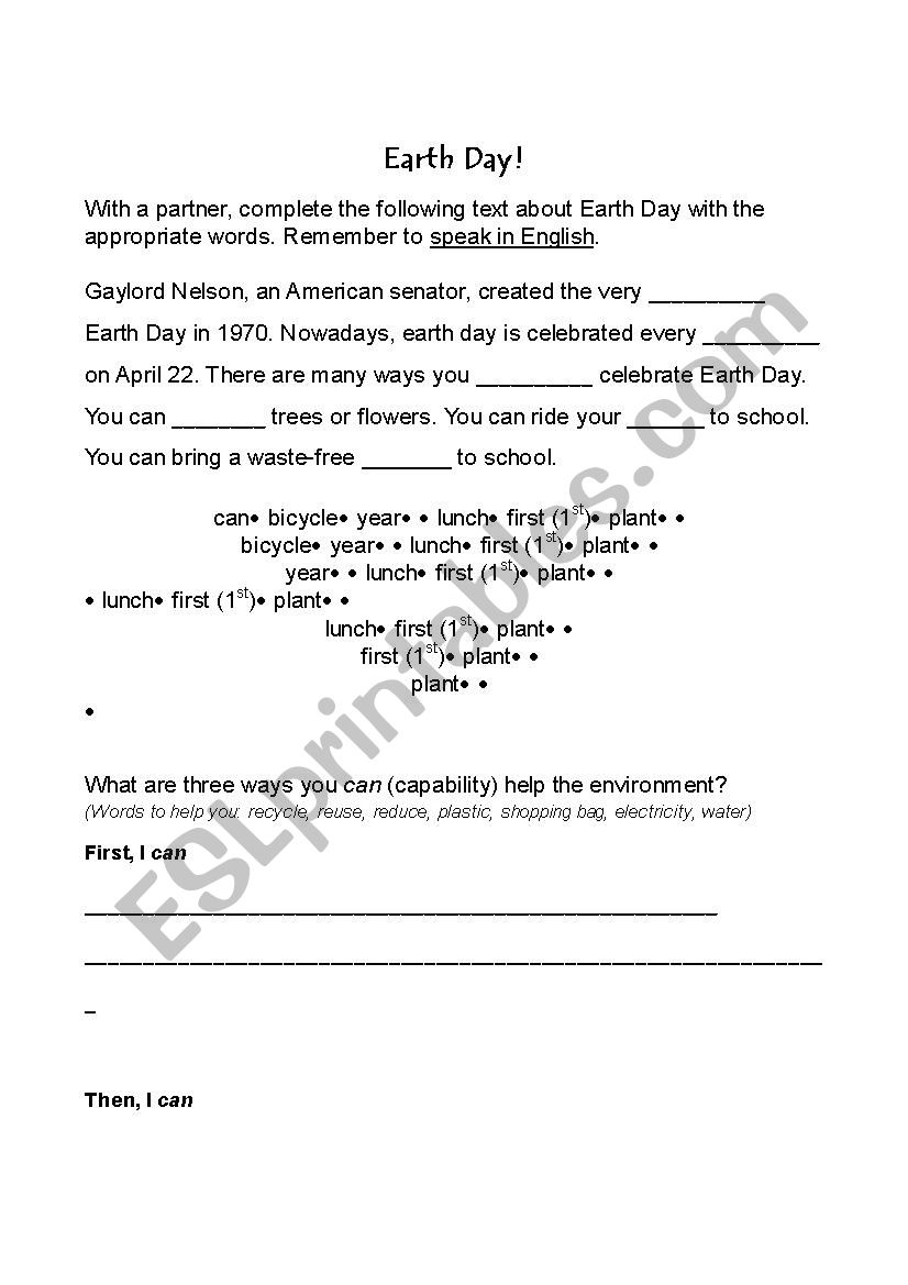 Earth Day  worksheet