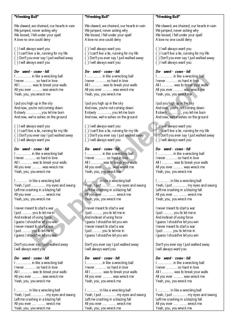Song Miley Cirus worksheet