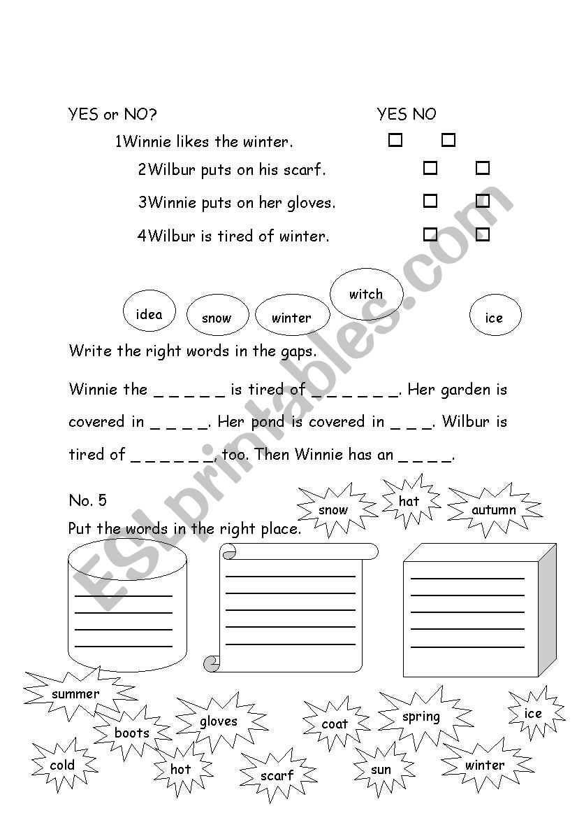 Winnie in winter worksheet
