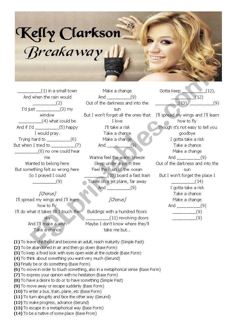 SONG ACTIVITY - Breakaway (By Kelly Clarkson) - PHRASAL VERBS
