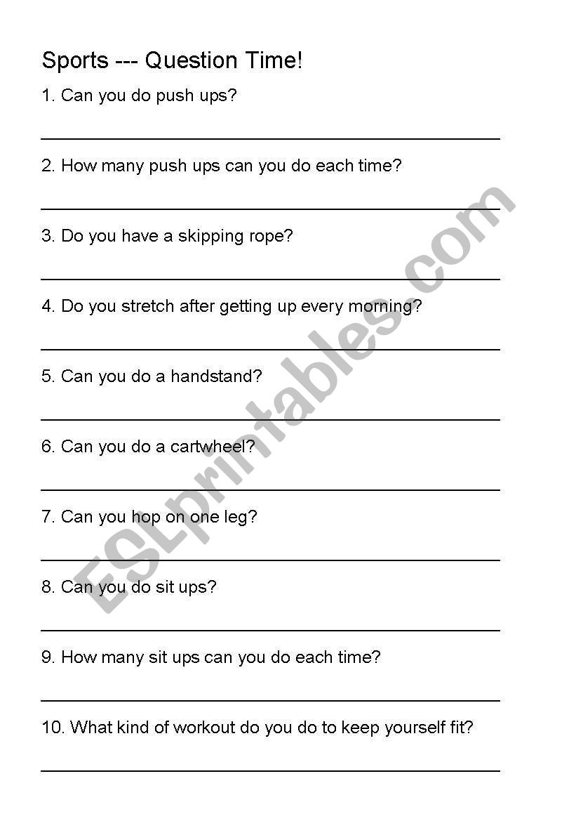 sports questions worksheet