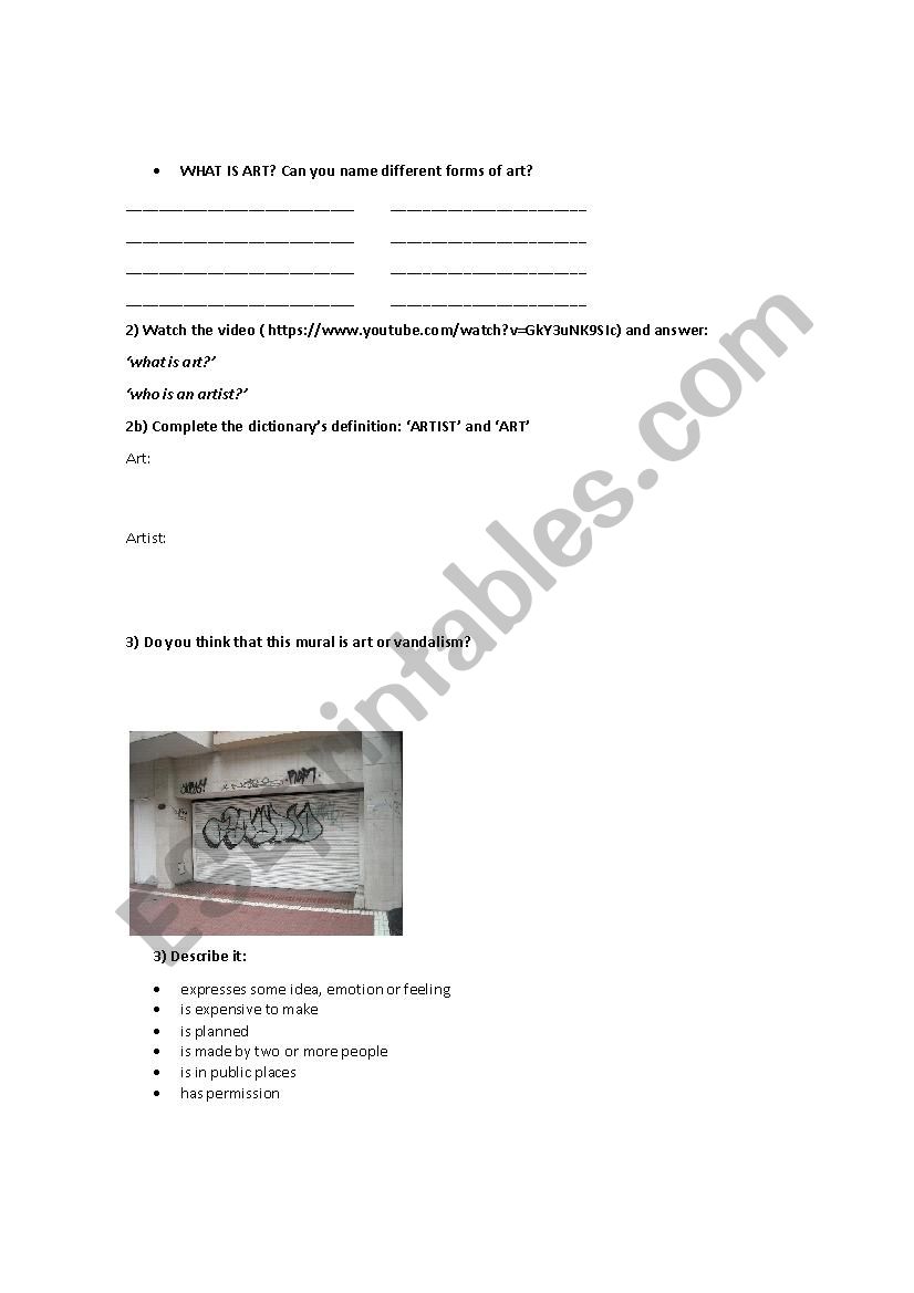 What is art? worksheet