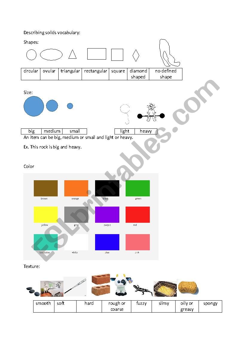 Describing Solids Picture Dictionary Science