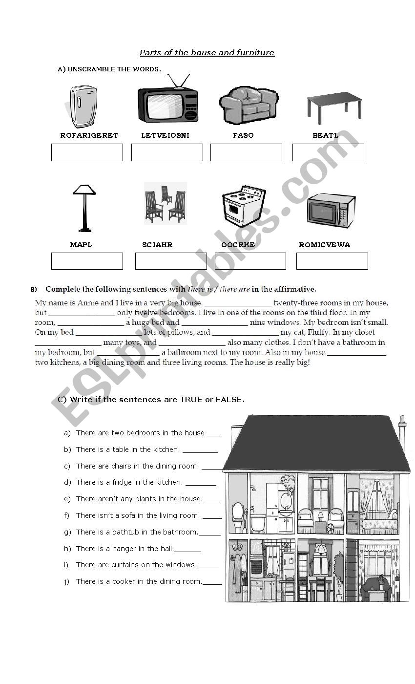 There is/there are- Parts of the house- Furniture