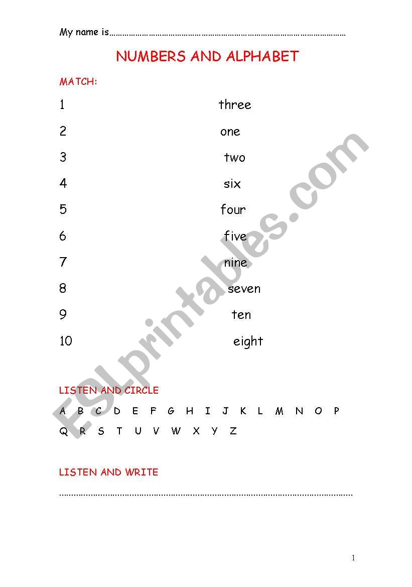 NUMBRES AND ALPHABET worksheet