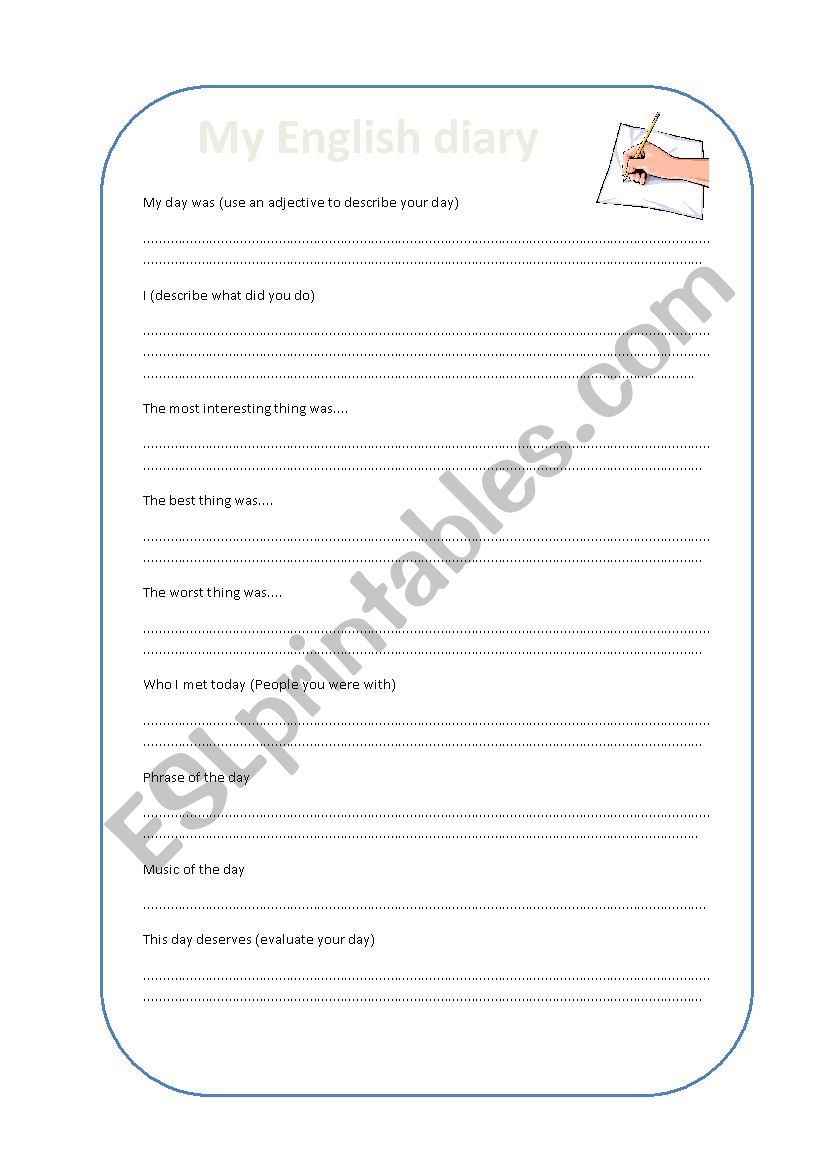 My English diary worksheet