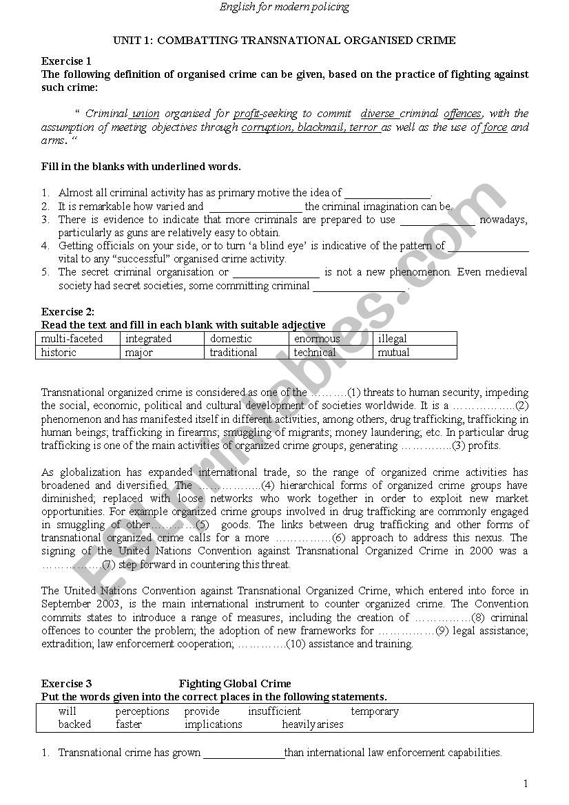 combatting organised crimes worksheet