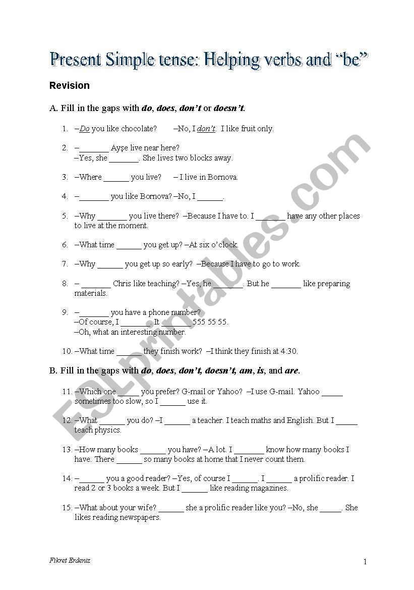 Present Simple tense: Helping Verbs and 