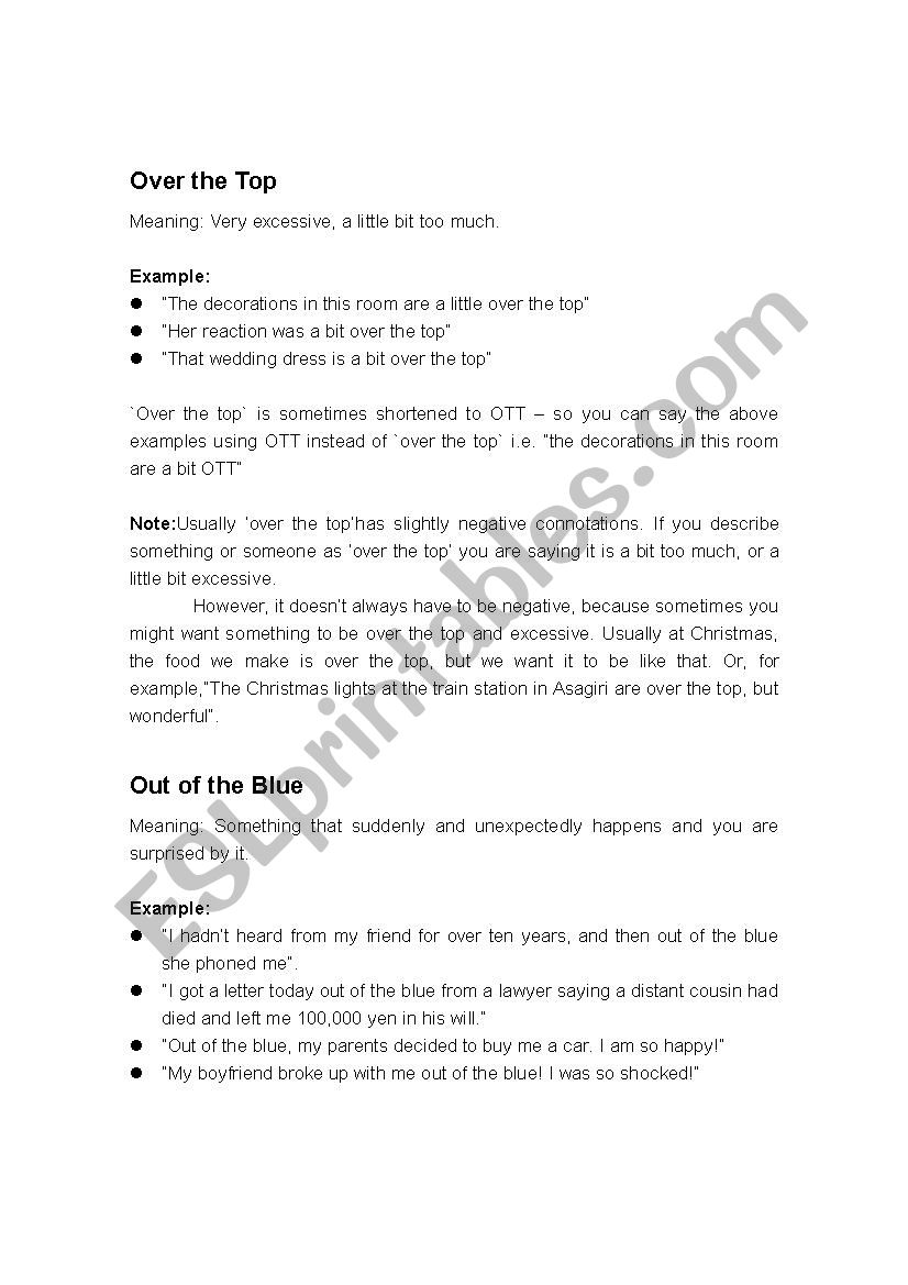 Idioms  worksheet