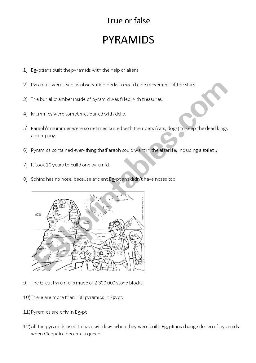 Pyramids - True or false worksheet