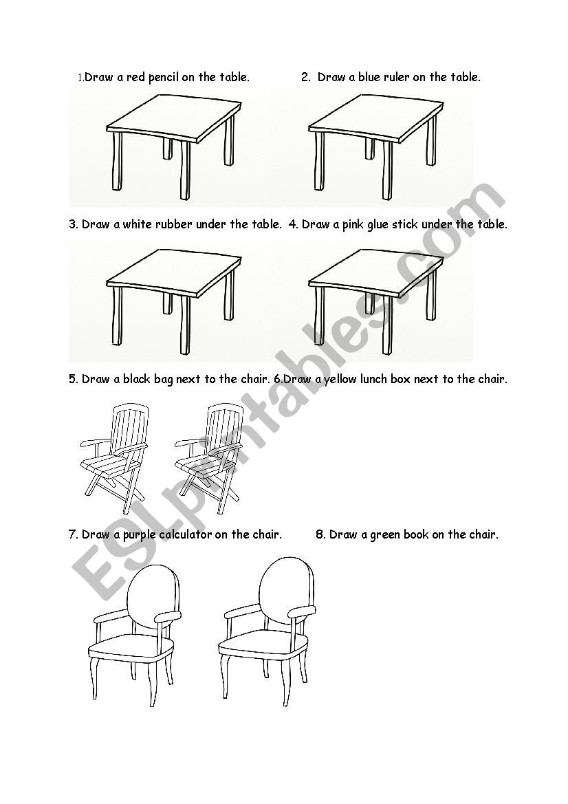 prepositions - read and draw worksheet