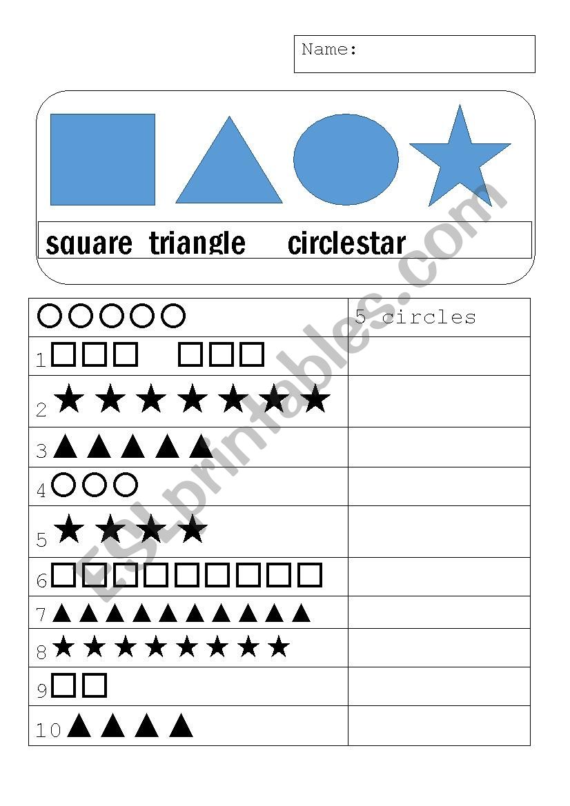 Counting Shapes P1 worksheet