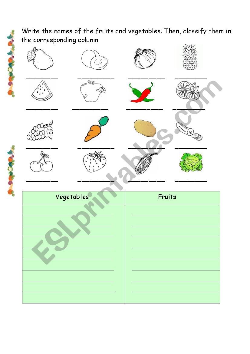 Fruits and vegetables worksheet