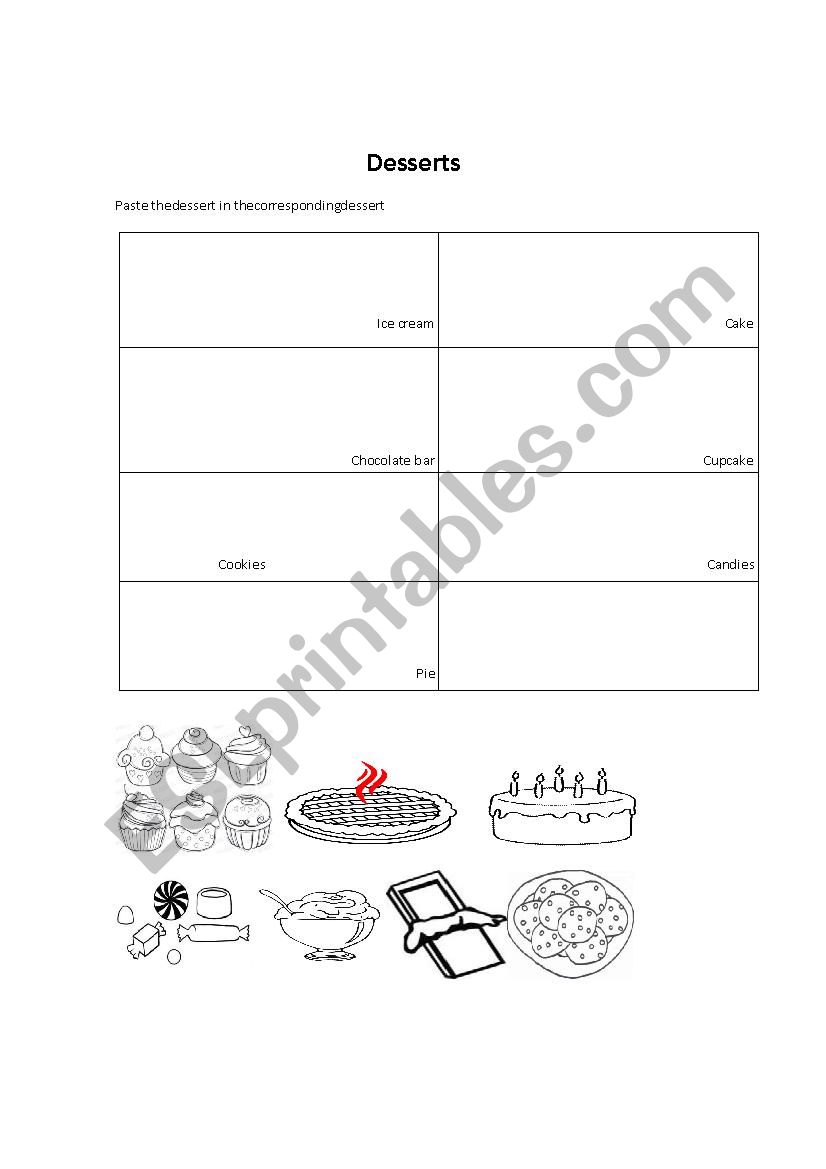 Desserts worksheet