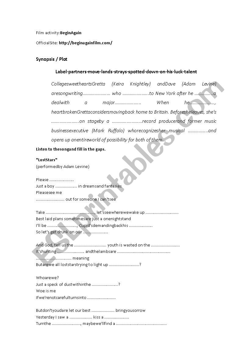 Begin Again worksheet