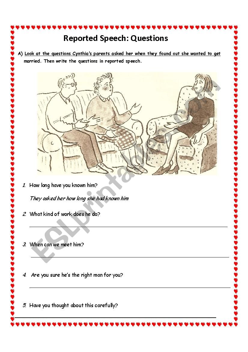 Reported Speech: QUESTIONS worksheet