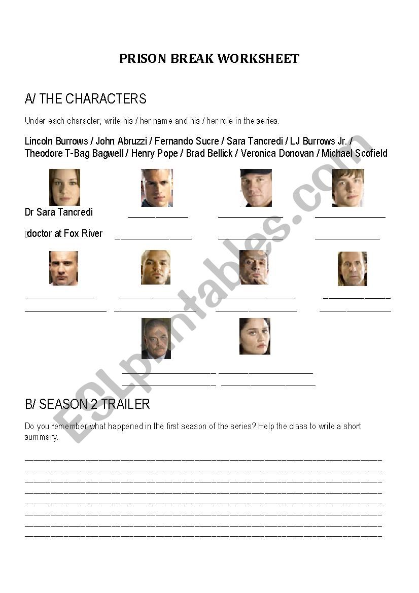 Prison Break worskeet worksheet