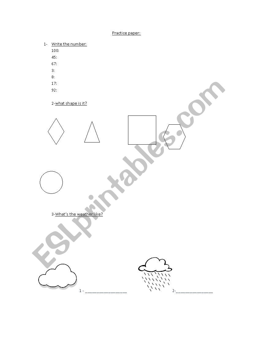 practise paper worksheet